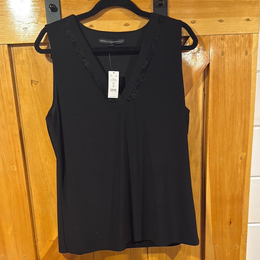 White House Black Market Black Lace Inset Tank Top Blouse Size Large